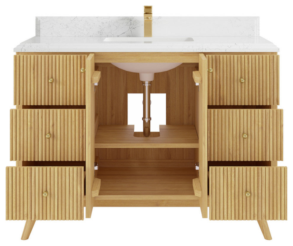 Pasadena 48 Single Sink Bath Vanity in Light Natural Teak 1.5" Empira Quartz