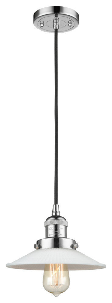Halophane 1-Light Mini Pendant, Polished Chrome, Matte White Halophane