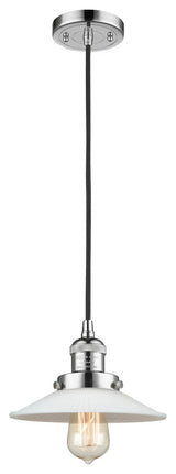 Halophane 1-Light Mini Pendant, Polished Chrome, Matte White Halophane