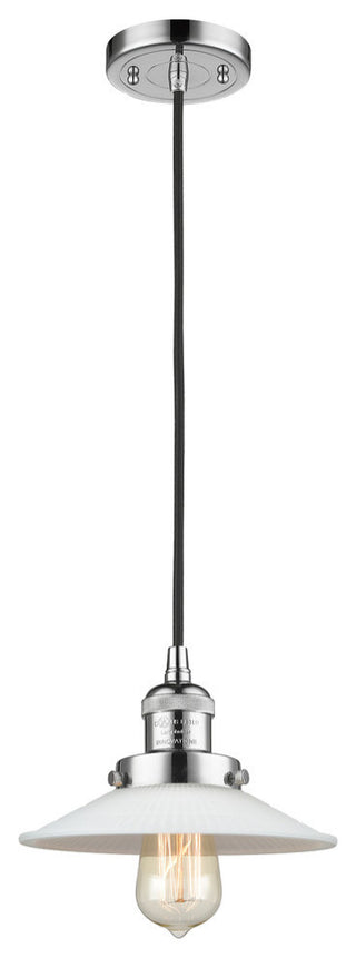 Halophane 1-Light Mini Pendant, Polished Chrome, Matte White Halophane