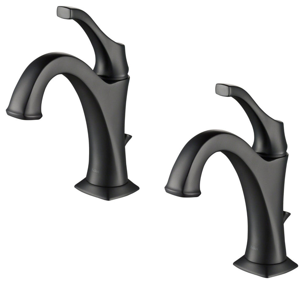 Kraus Arlo Single Handle Basin Faucet, Lift Rod Drain, Matte Black, Set of 2