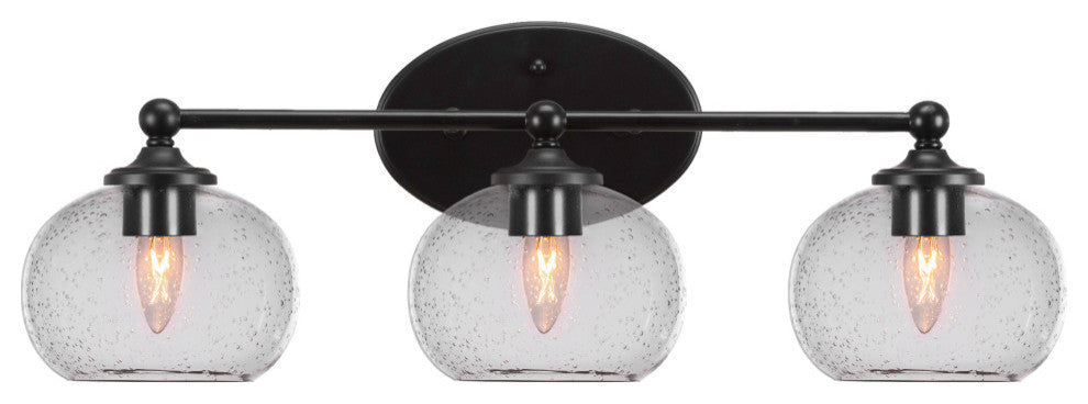 Capri 3-Light Bath Bar, Matte Black/Clear Bubble