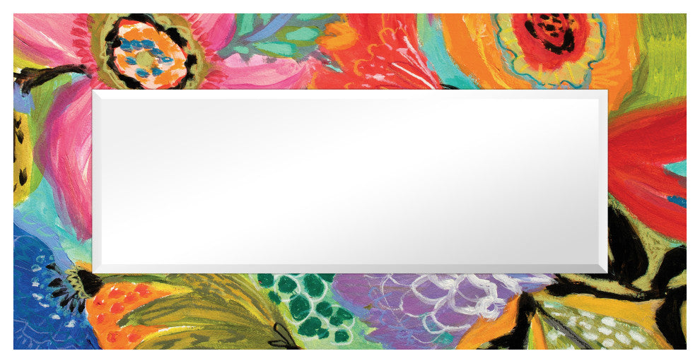 "Secret Garden Floral II" Leaner Mirror on Tempered Art Glass, 72" X 36"