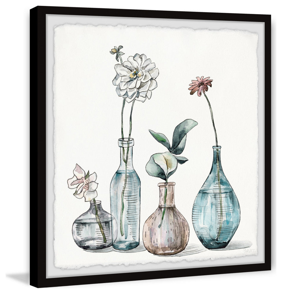 "Flowers, Crystal Vases" Framed Painting Print
