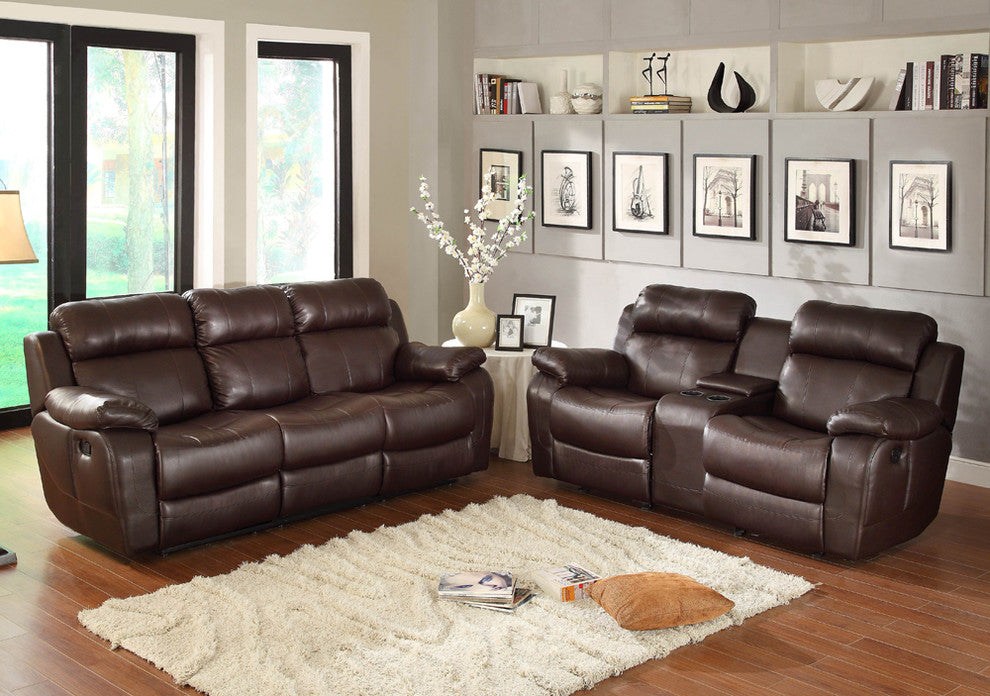 Homelegance Marille 2-Piece Reclining Living Room Set, Brown Leather