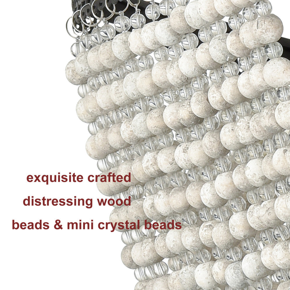 4-Light Contemporary Wood Beaded Chandelier Boho Ceiling Light