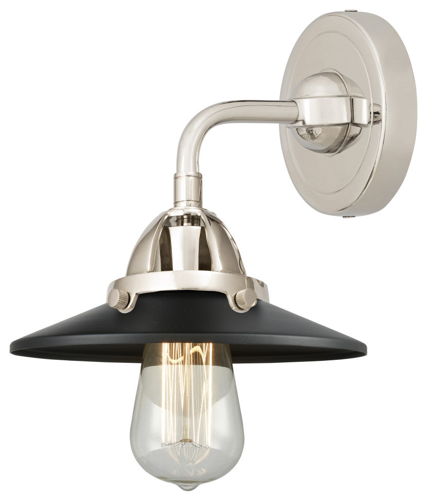 Innovations 288-1W-PN-M6-BK-LED Railroad 1 Light 8" Sconce, Polished Nickel