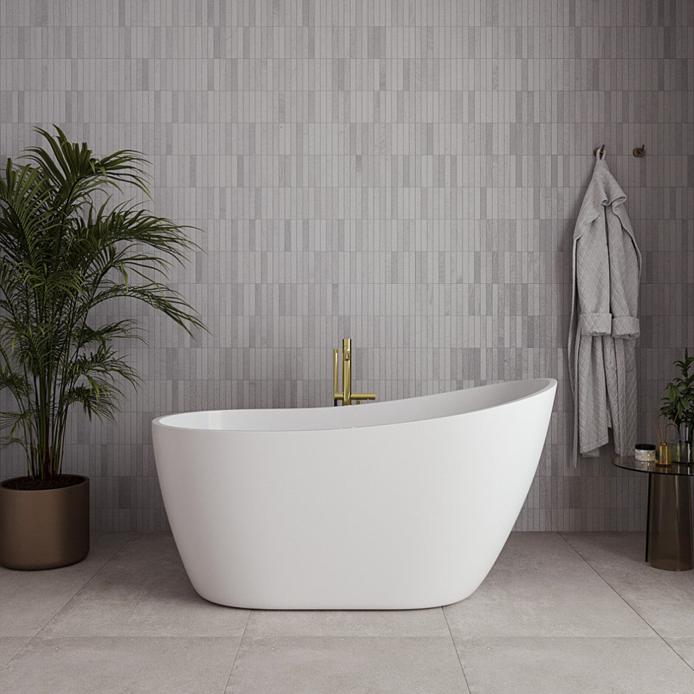 55" Streamline NDR-342-12-PBR Freestanding Tub, Tray, Drain in Polished Brass