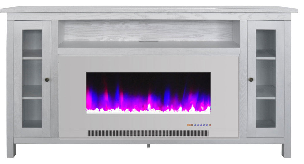 Electric Fireplace TV Stand and Color-Changing LED Heater Insert, White/Black