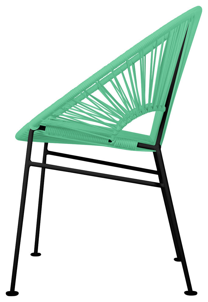 Concha Indoor/Outdoor Handmade Dining Chair, Mint Weave, Black Frame