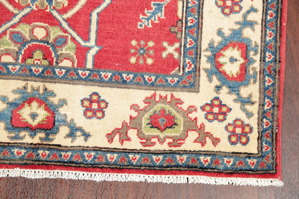 Hand Made Kazak Oriental Traditional Pakistani Area Rug, Red, 5'1"x3'5