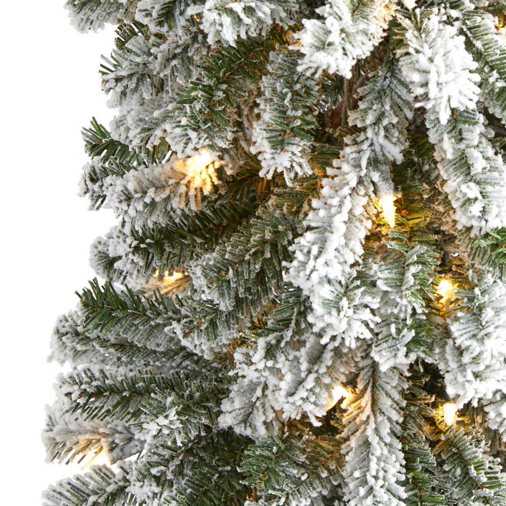 6' Flocked Alpine Christmas Faux Tree With 200 Lights and 580 Bendable Branches