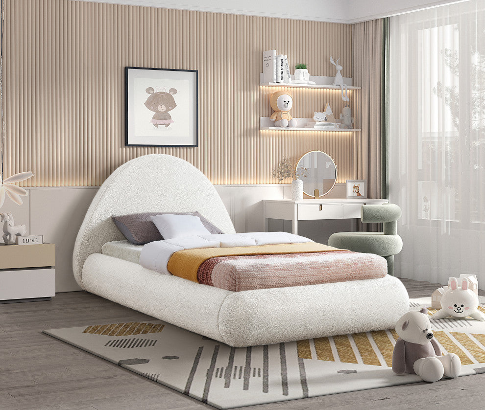 Rudy Cream Teddy Fabric Twin Bed