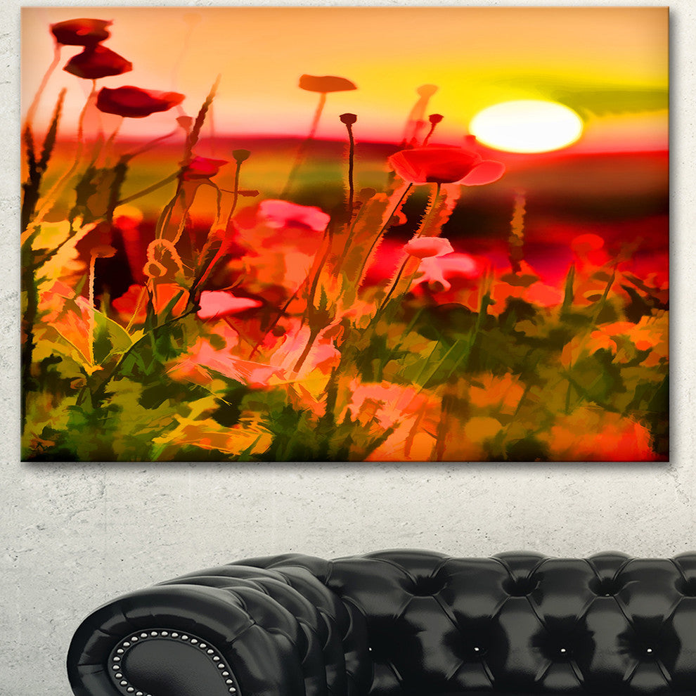 Summer Sunset with Red Poppies, Large Landscape Canvas Art Print, 60"x28"