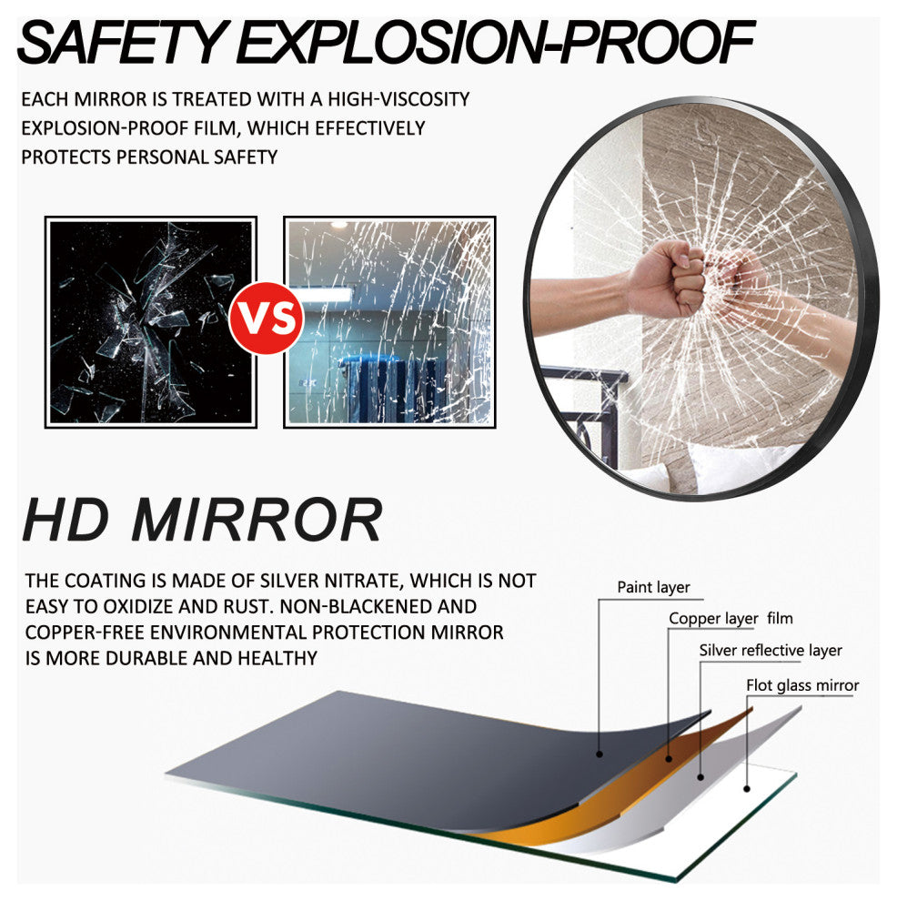 Black Aluminum Frame Round Mirror