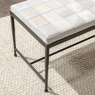 Achen Leather Hide Ottoman Bench by Kosas Home , Ivory, 60"