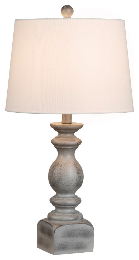25"H Grey Resin Table Lamp With White Drum Shade, Set of 2
