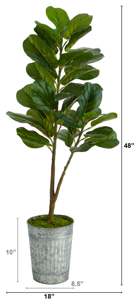 4' Fiddle Leaf Fig Artificial Tree, Metal Planter