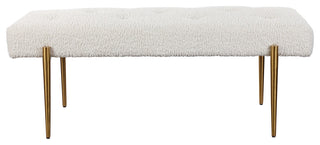 Glam Plush Faux Shearling Wool White Bench Ottoman Retro Long Gold