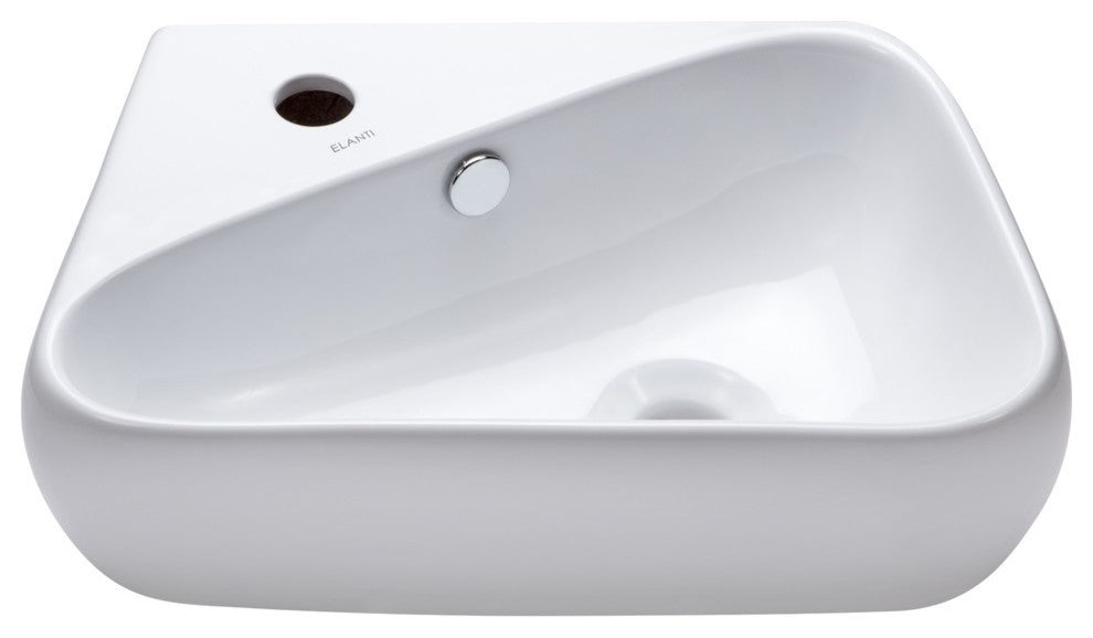 Elanti Collection Left-Facing Porcelain Wall-Mounted Triangular Sink, Right-Faci