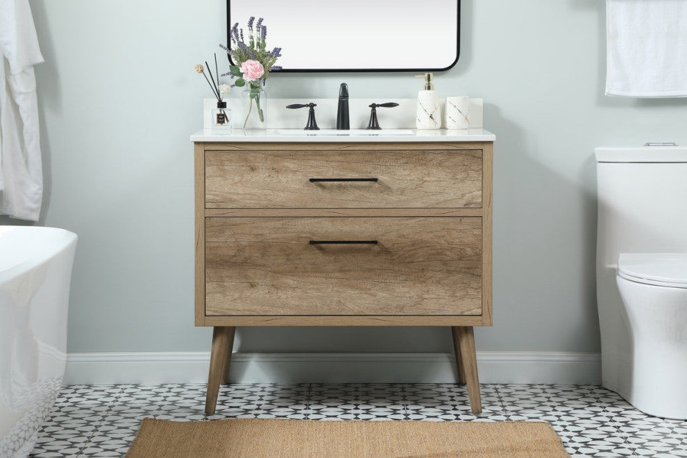 Bella 36" Midcentury Modern Natural Oak-Light Bathroom Vanity