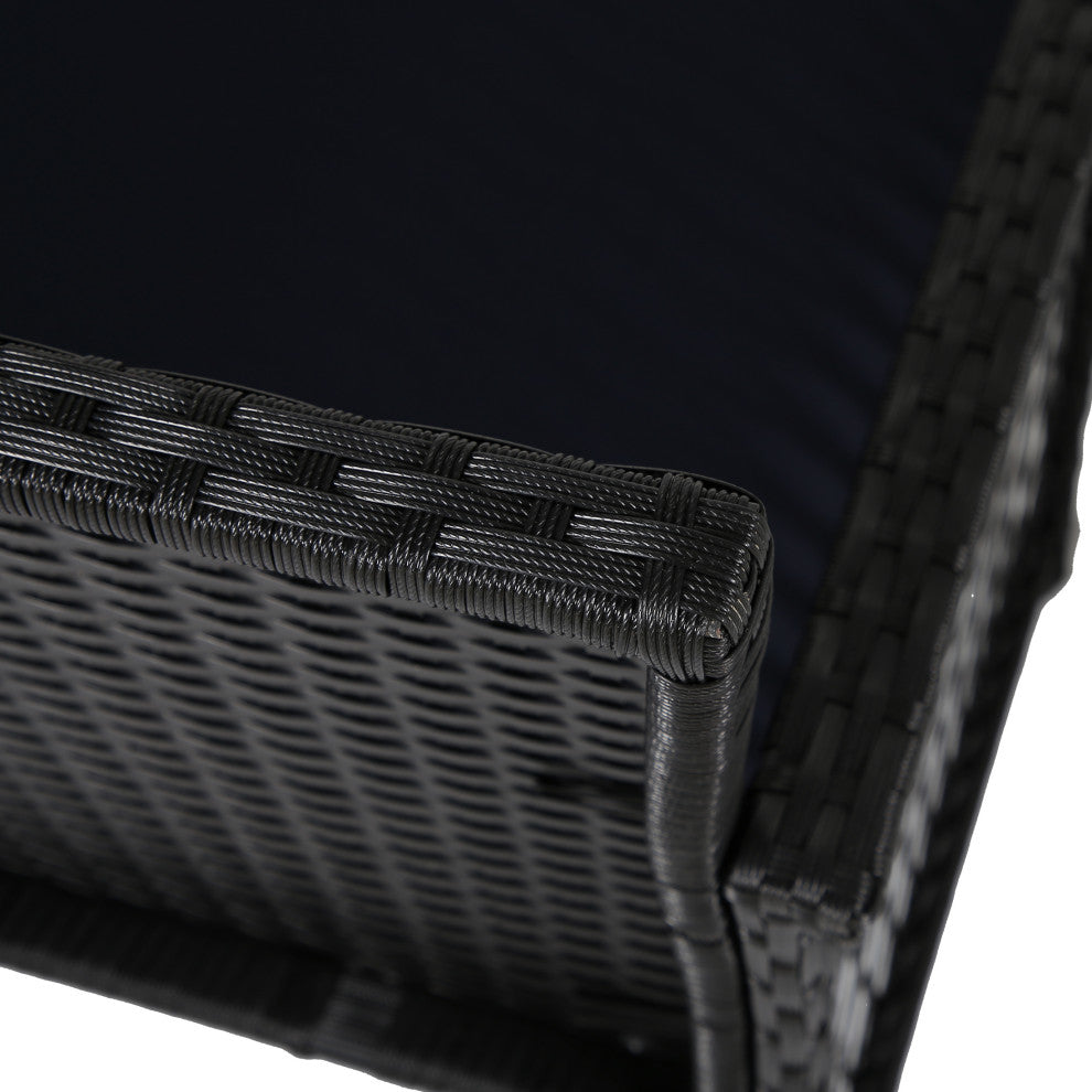 WestinTrends 3PC Outdoor Patio Rattan Wicker Seating Conversation Set, Black/Navy