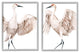 Simple White Crane Birds Standing Open Wings Illustration, 2pc, each 16 x 20