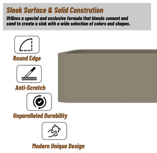 19in Bathroom Concrete Rectangular Vessel Sink with Drainer, Taupe Clay