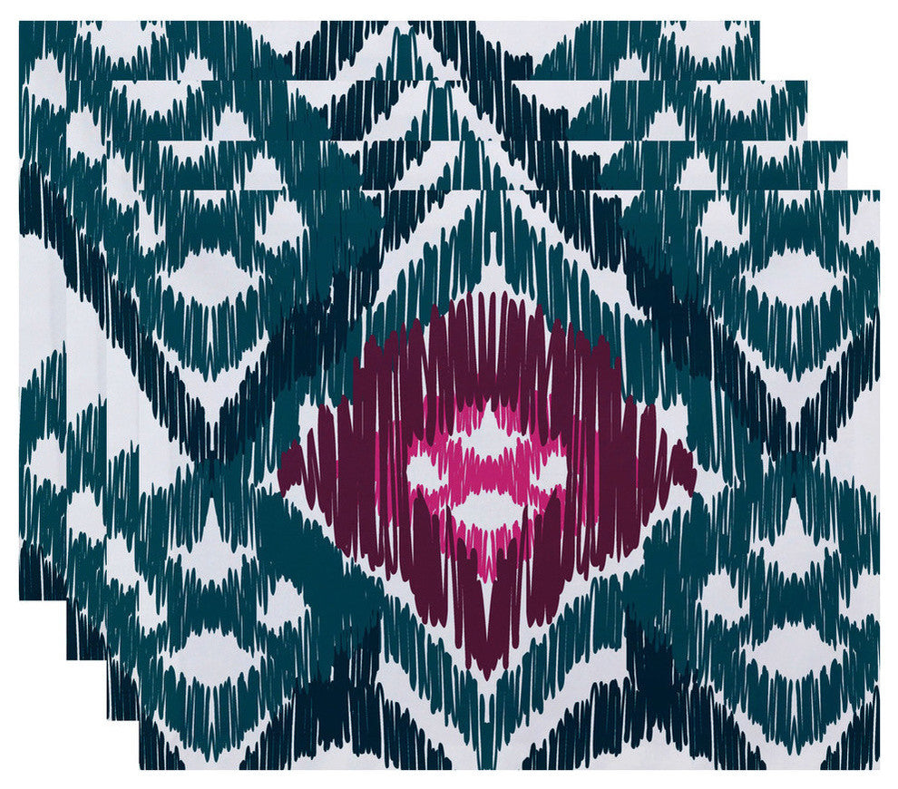 18"x14" Original, Geometric Print Placemat, Teal, Set of 4