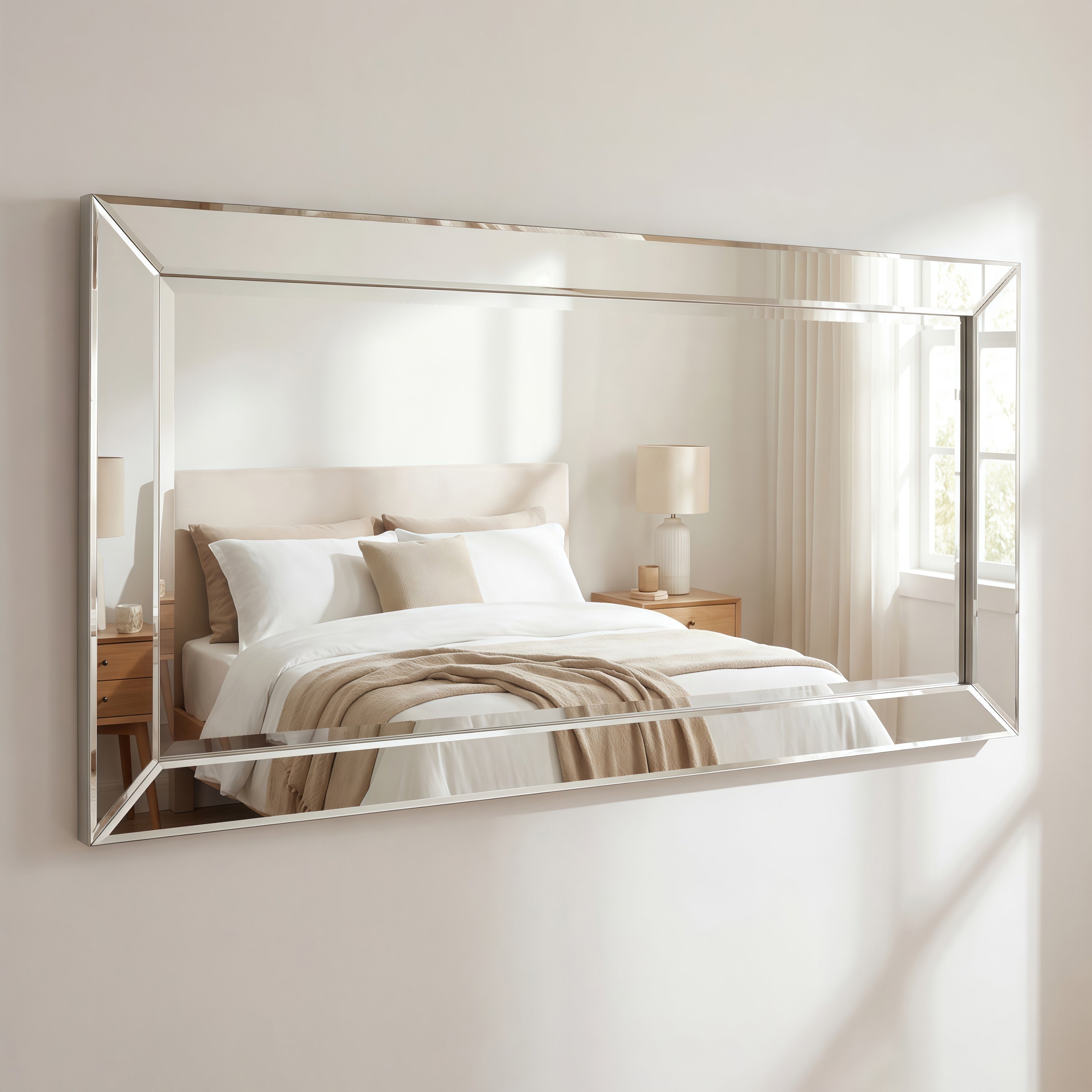 Antique Beveled Rectangle Wall Mirror, 1" Beveled Center,24"x54" Bathroom Mirror