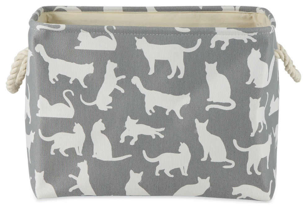 Polyester Pet Bin Cats Meow Gray Rectangle Medium 16x10x12