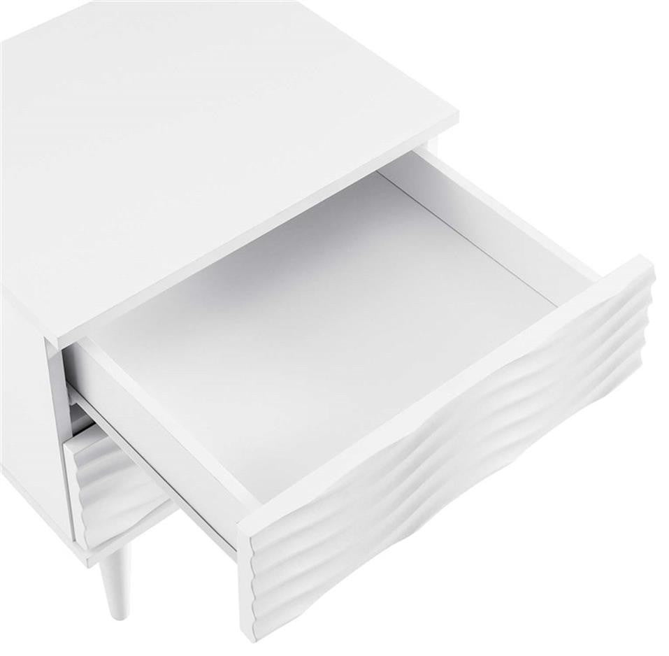 Modway Wavelet 2-Drawer Wood Nightstand with Tapered Legs in White