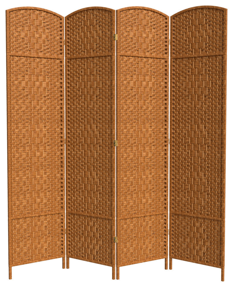7' Tall Diamond Weave Room Divider, Dark Beige, 4 Panels