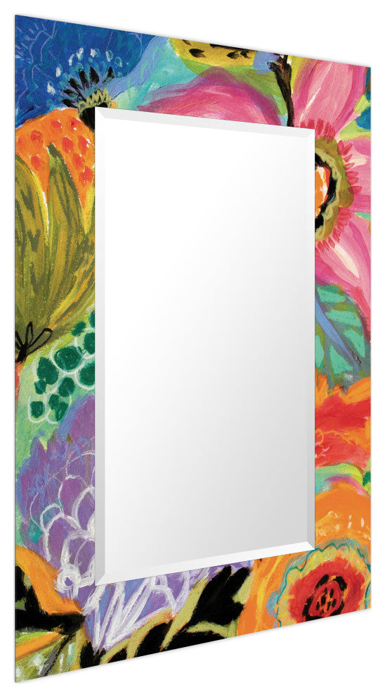 "Secret Garden Floral II" Leaner Mirror on Tempered Art Glass, 48" X 32"