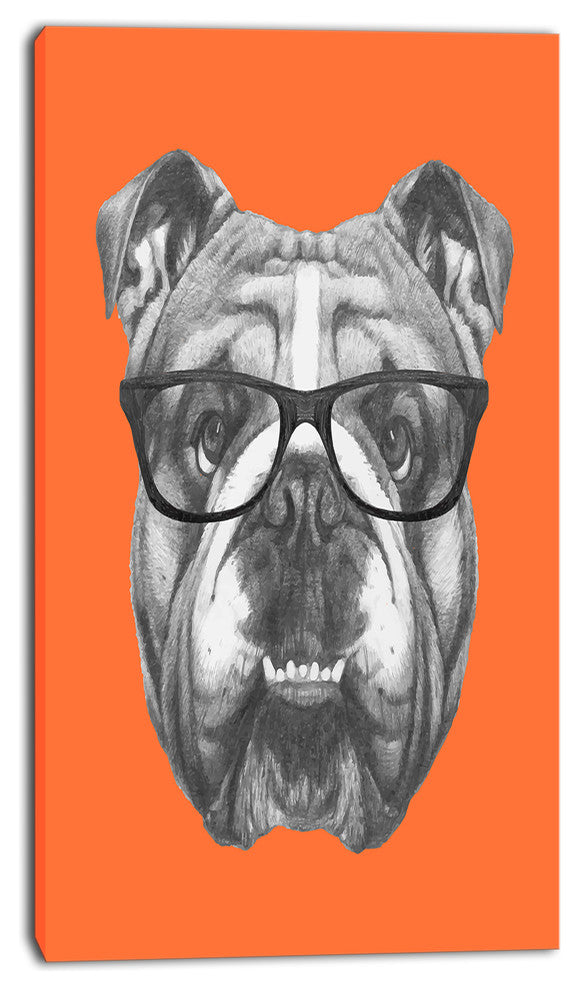 English Bulldog with Glasses, Animal Canvas Art Print, 16"x32"