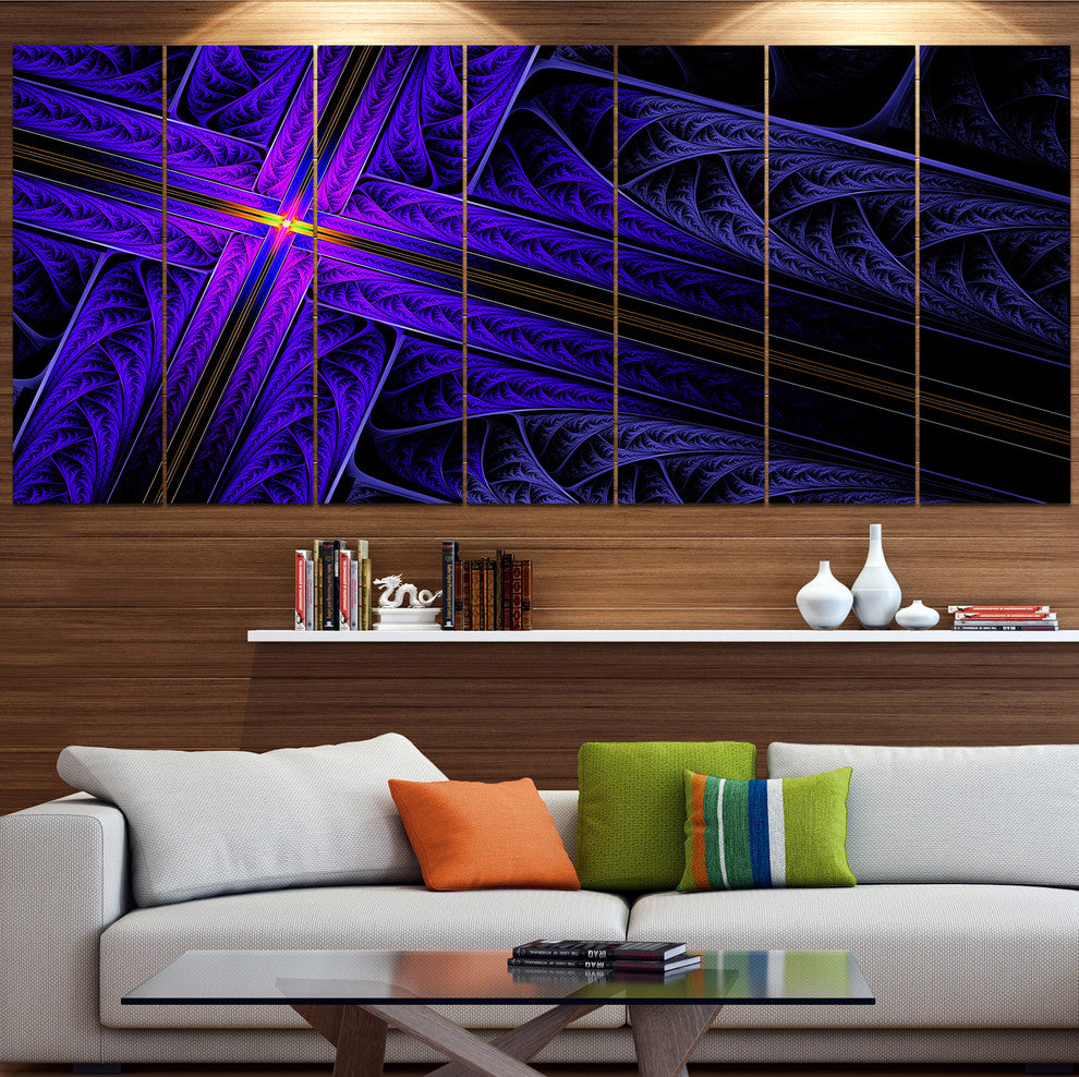 Bright Blue Fractal Cross Design, Abstract Canvas Art Print, 83"x32", 7 Panels