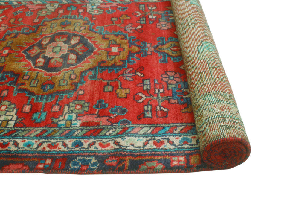 Fine Vintage Distressed Yaqut Red/Navy Runner, 2'11x9'2