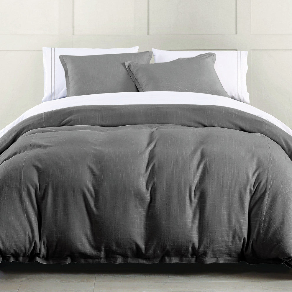 Hera Washed Linen Flange Duvet Cover, 1 Piece, Slate, King