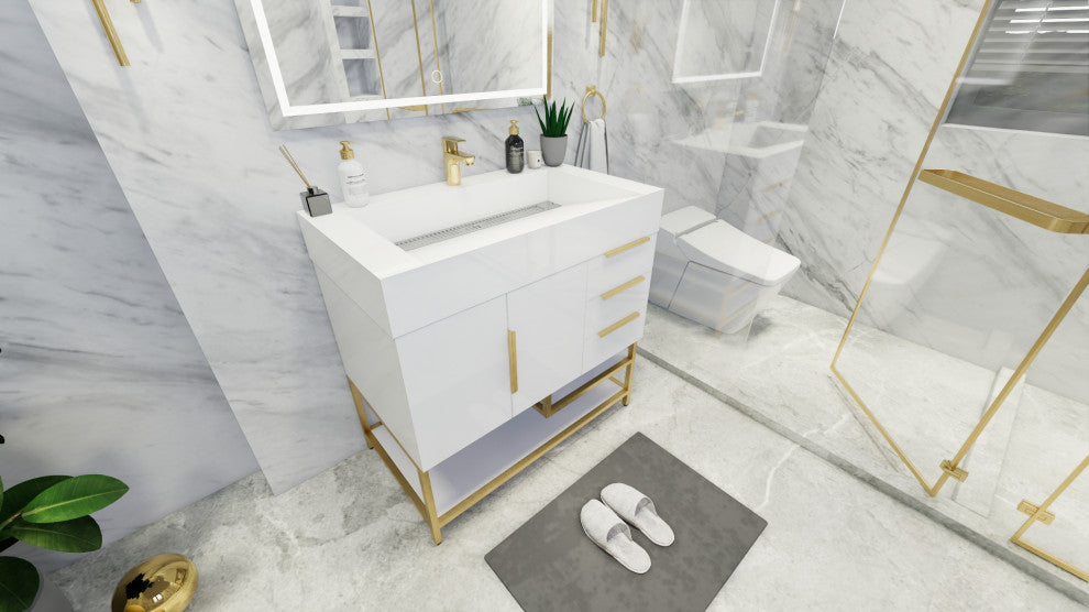 Madison 36" Freestanding Vanity with Reinforced Acrylic Sink, High Gloss White