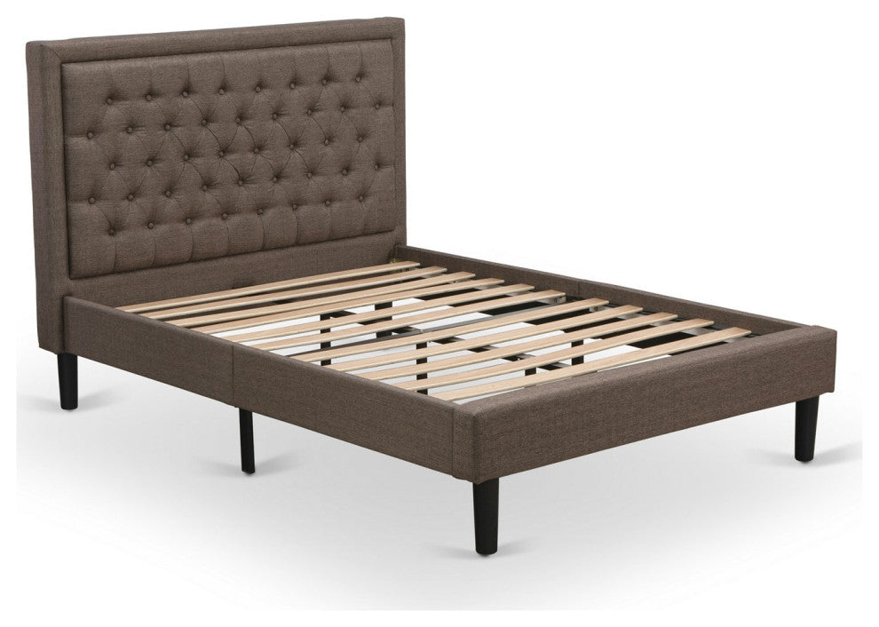 2 Pc Set, 1 Full Platform Bed Brown, Headboard, 1 Wooden Nightstand, Black Legs