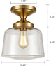 Industrial Brass Ceiling Light Fixture, Simplicity Glass, Flush Mount
