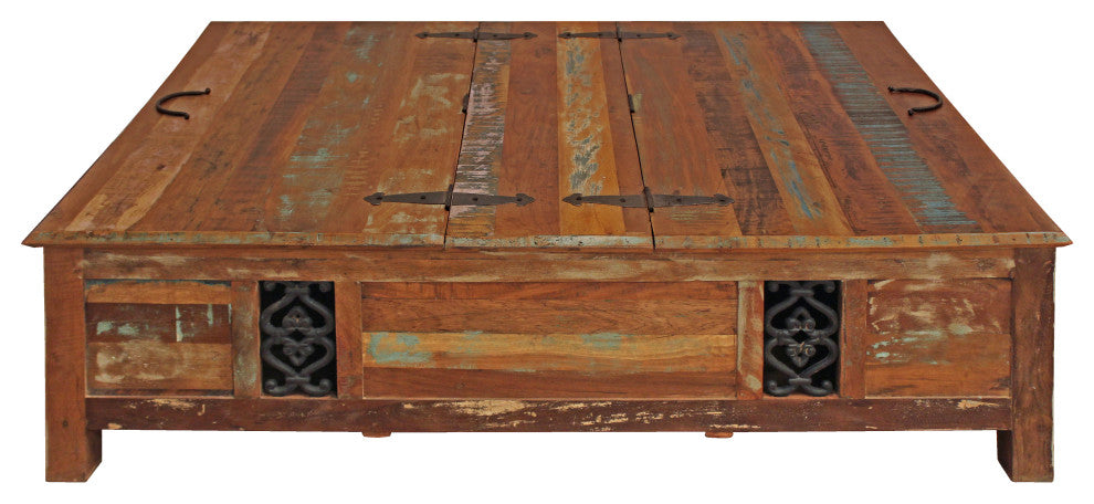 Moti Trinidad 60" Reclaimed Solid Wood Box Cocktail Table in Multi-Color