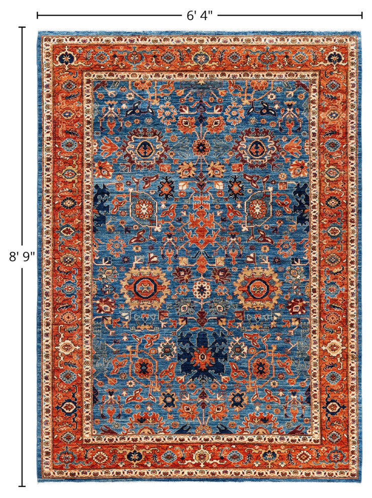Serapi One-of-a-Kind Hand-Knotted Area Rug Light Blue, 6'4" x 8'9"