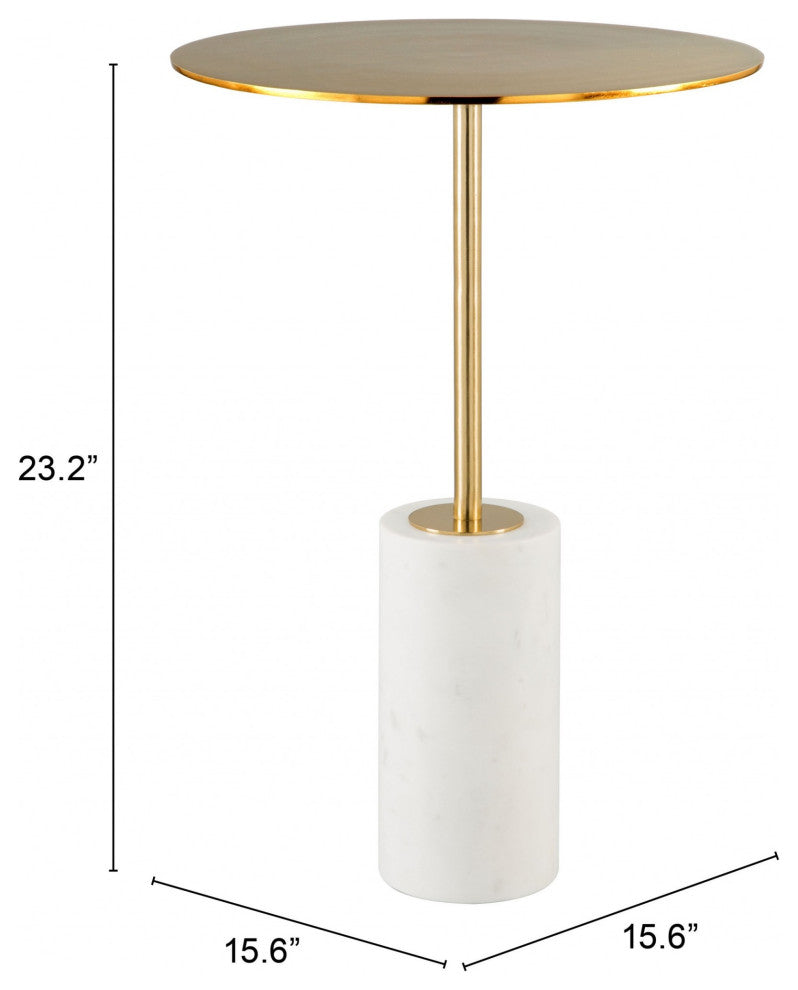 Gold and White Pedestal Side or Accent Table