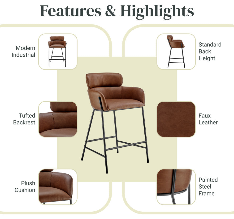 Finley Counter Stool, Vintage Cognac, Pu