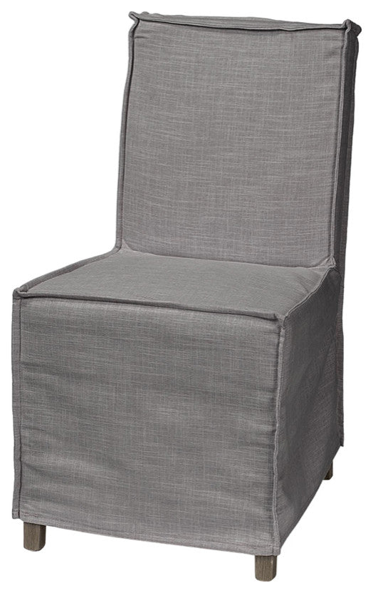 Set Of Two Gray And Brown Slipcovered Wood Parsons Chairs