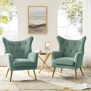 Tufted Accent Chair With Golden Legs, Sage