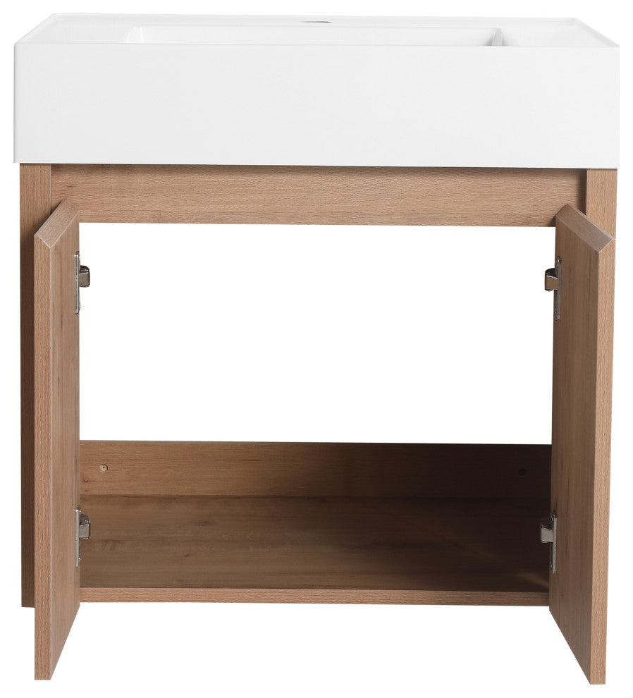 BNK Wall Mounted Bathroom Vanity With Sink Set, Brown, 24"