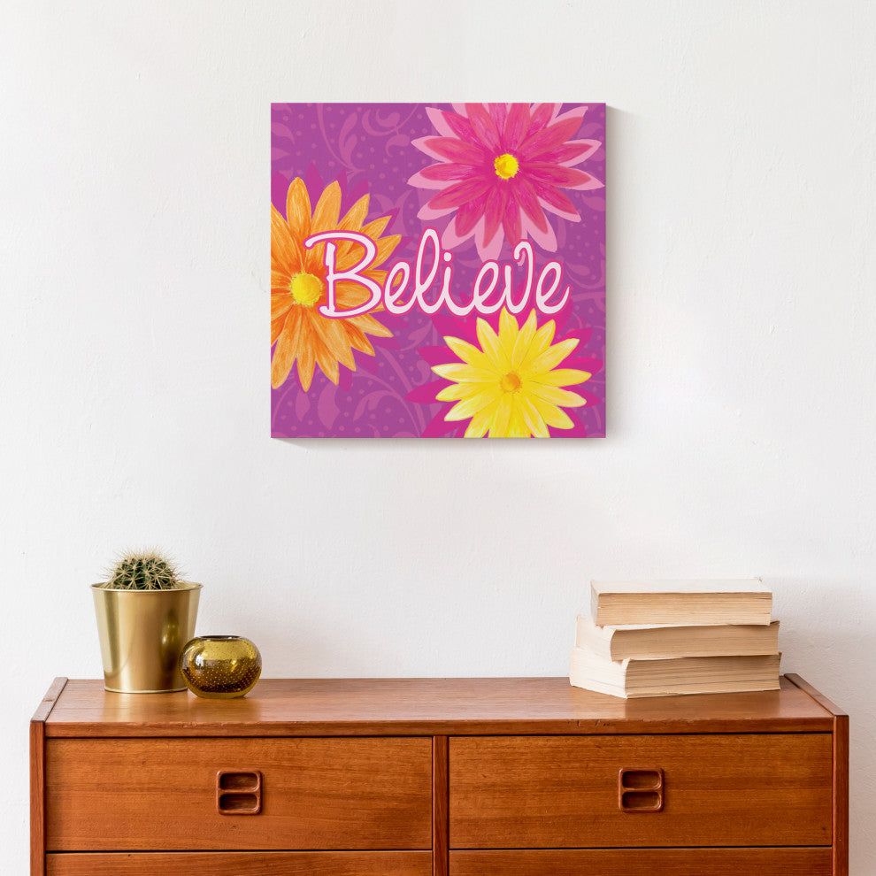 Believe Flowers 12x12 Canvas Wall Art