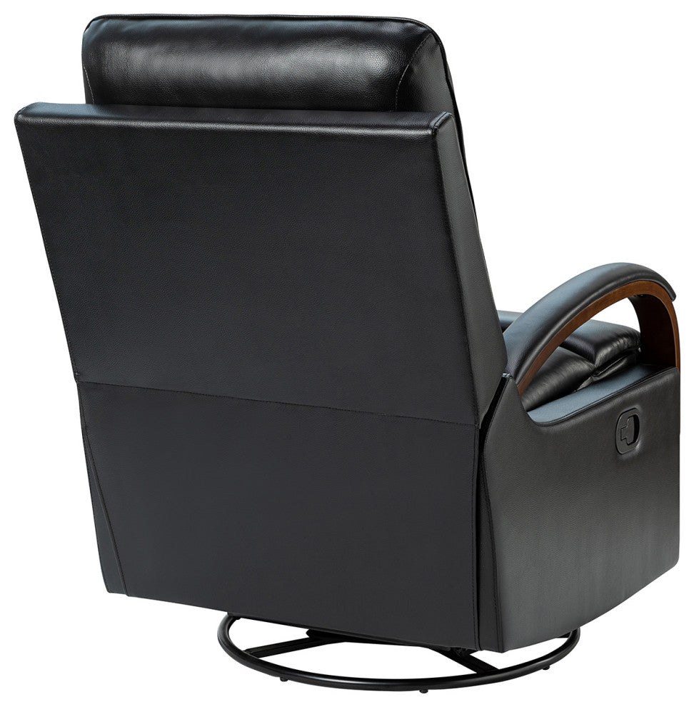 Konradin Genuine Leather Swivel Rocking Manual Recliner Set of 2, Black